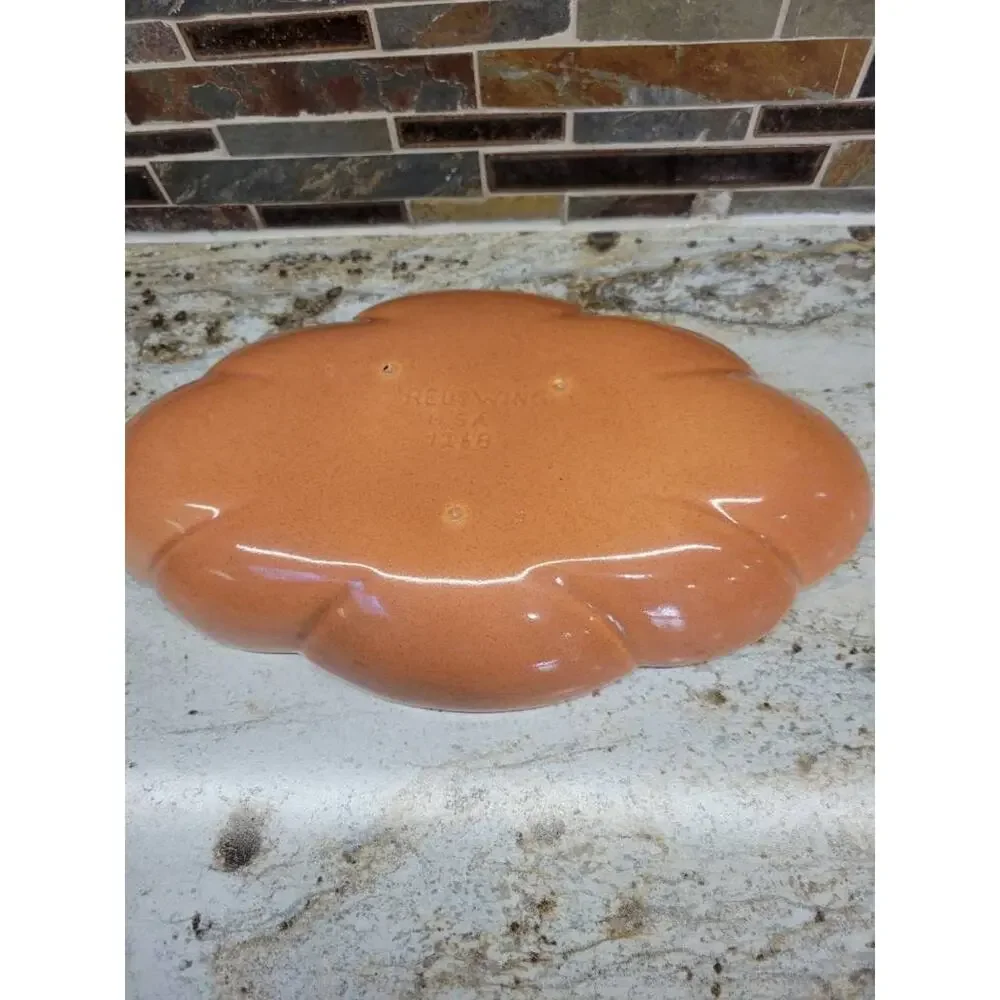 Vintage Red Wing Pottery Burnt Orange Scalloped Console Bowl Centerpiece MCM
